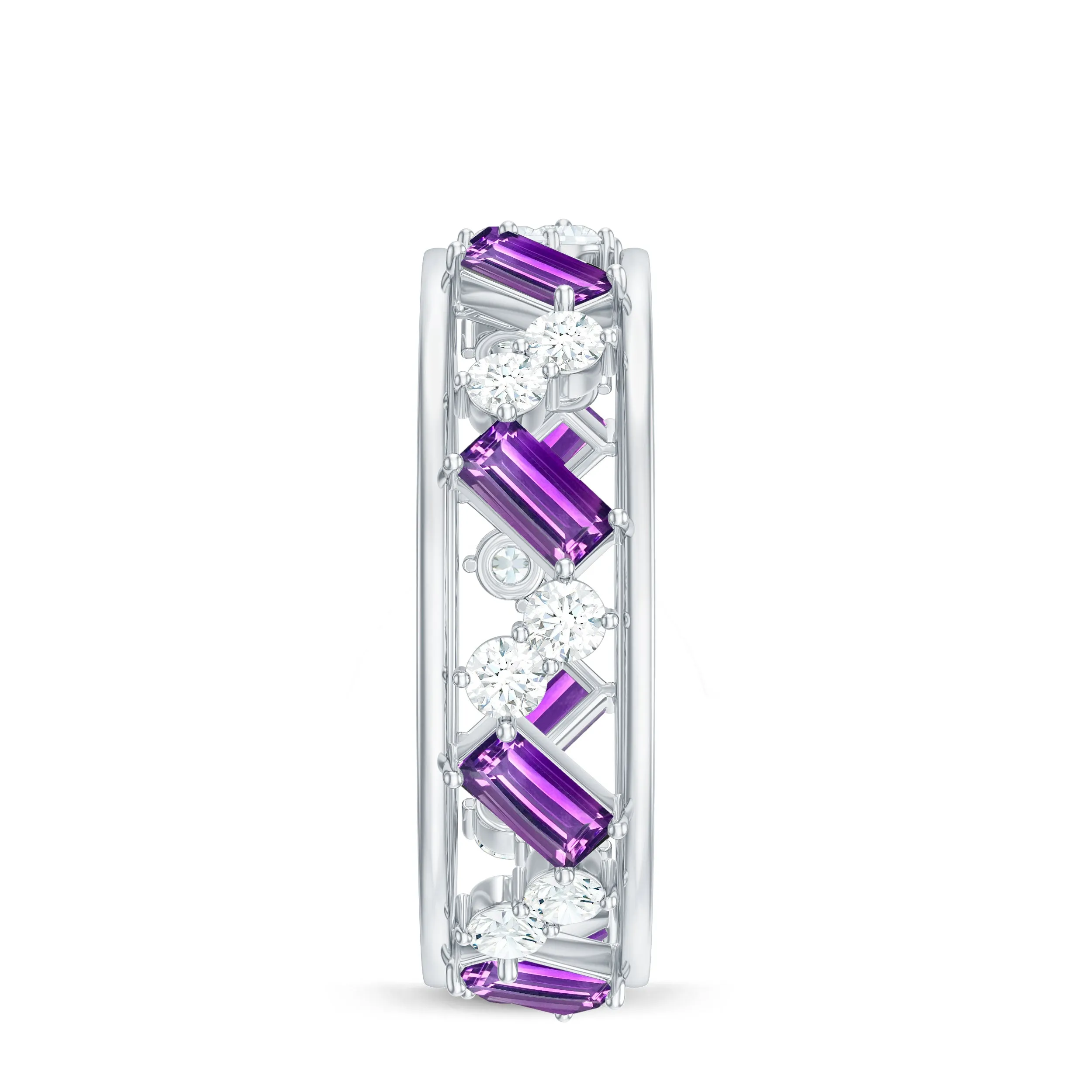 Baguette Cut Amethyst and Diamond Eternity Ring