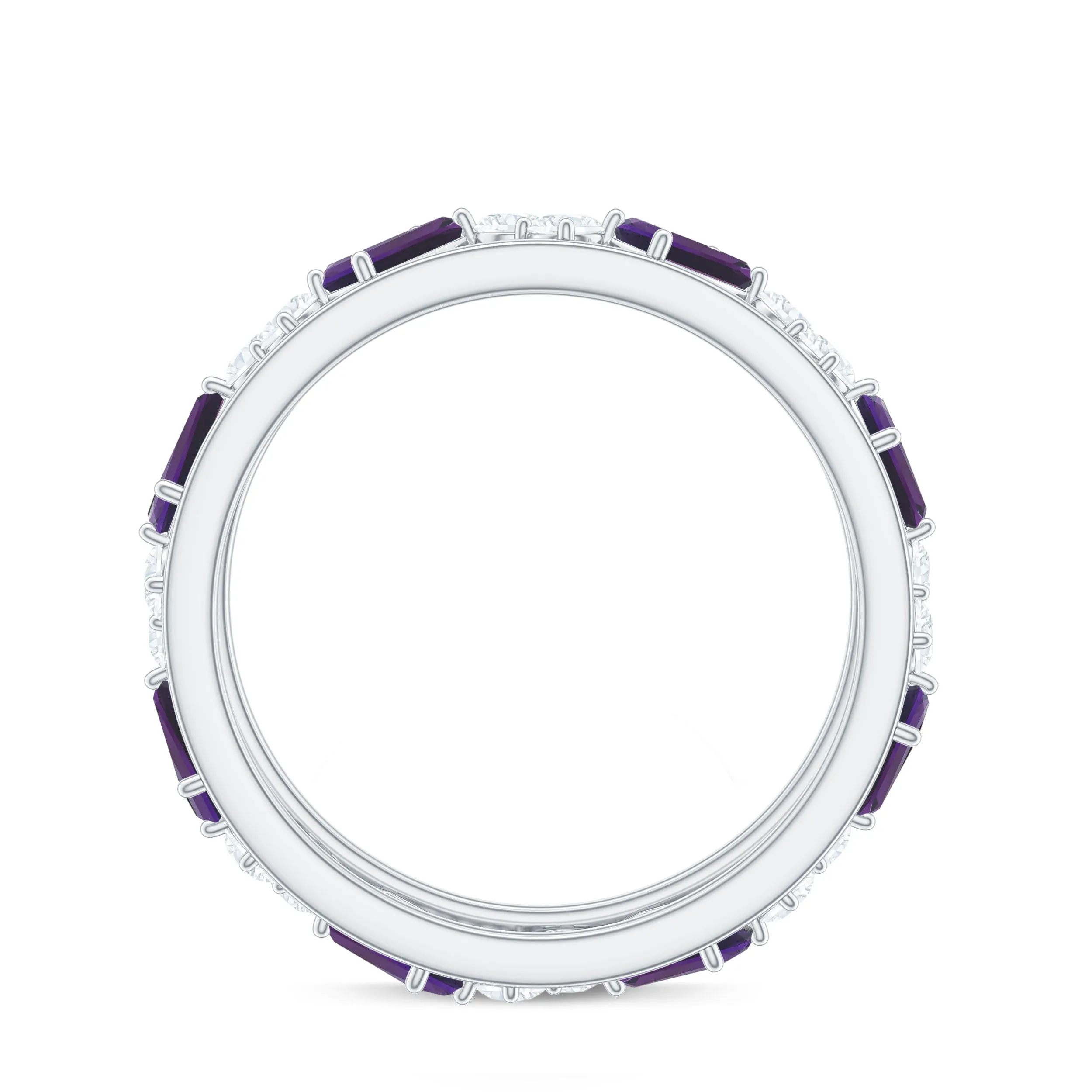 Baguette Cut Amethyst and Diamond Eternity Ring