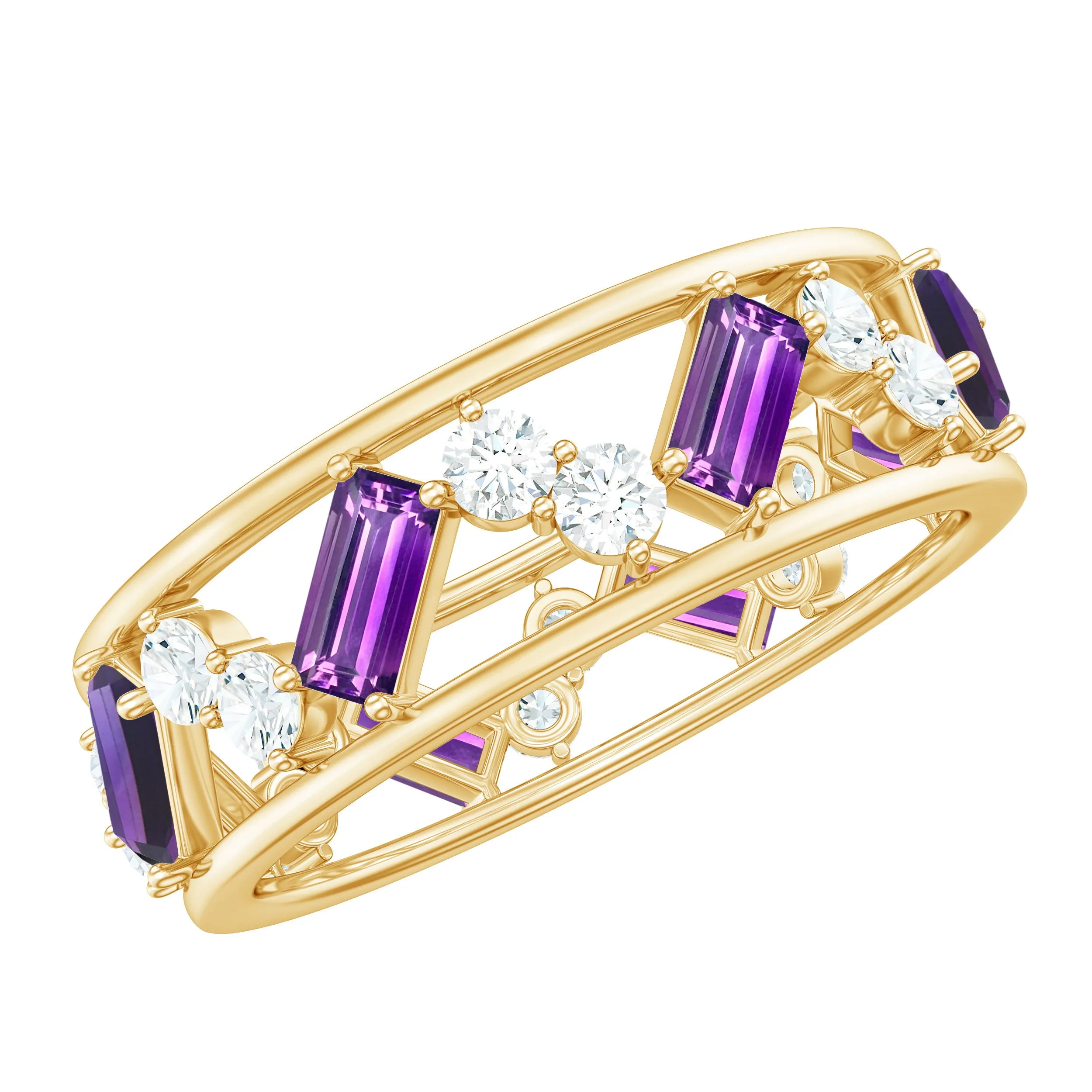 Baguette Cut Amethyst and Diamond Eternity Ring