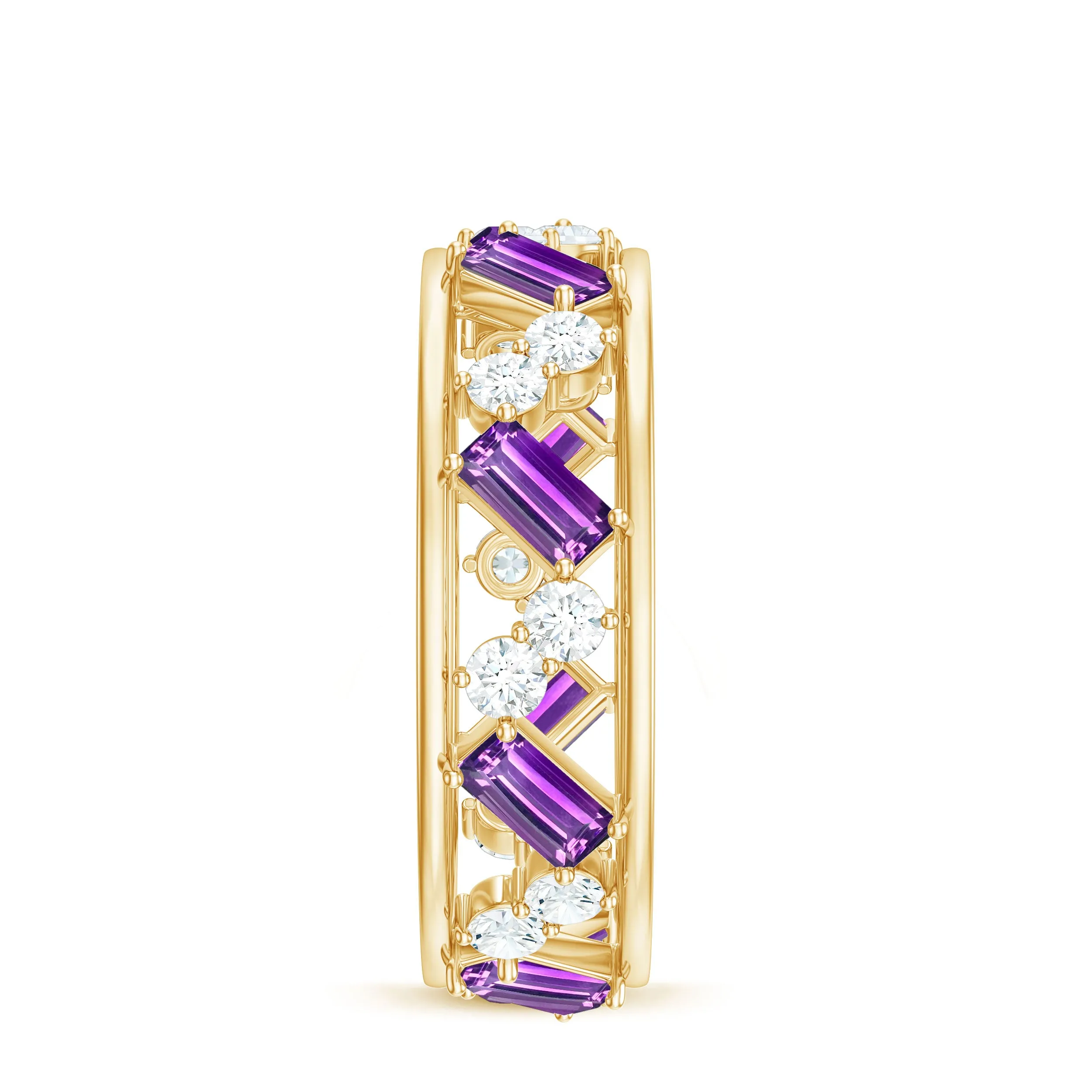 Baguette Cut Amethyst and Diamond Eternity Ring