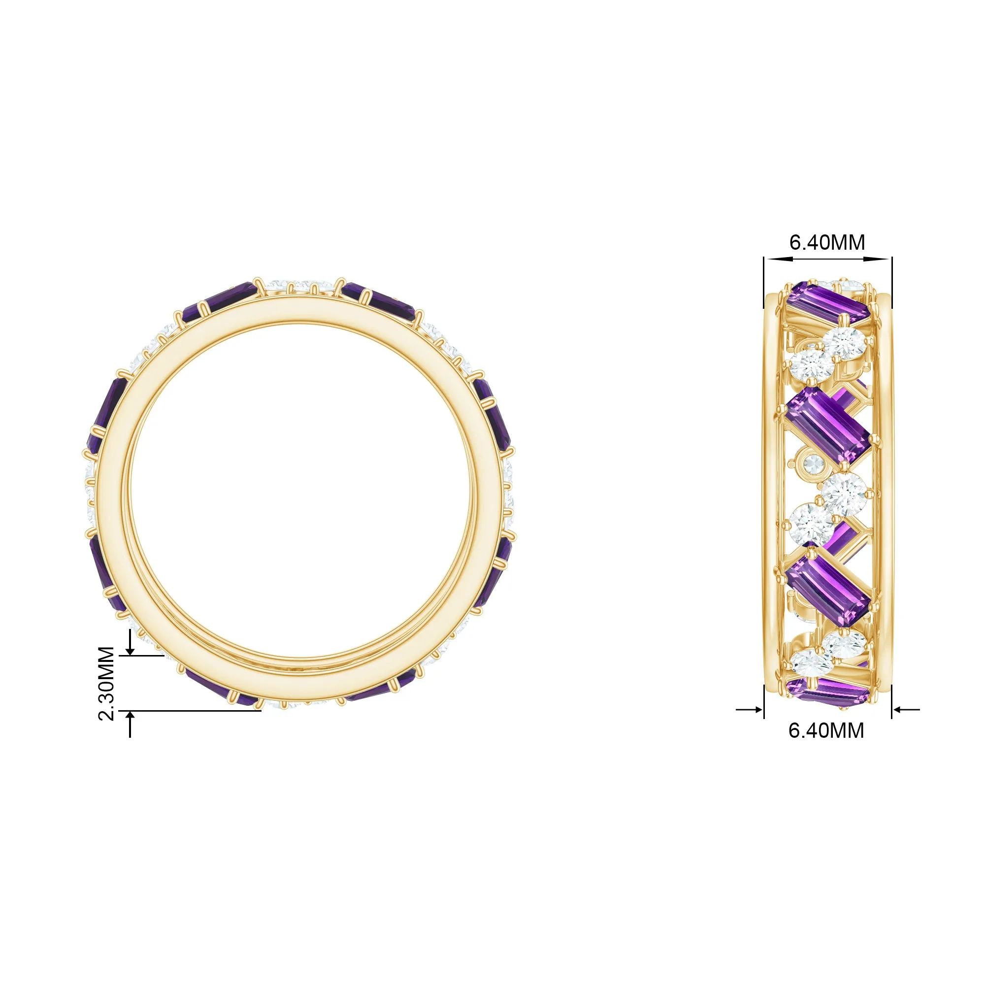 Baguette Cut Amethyst and Diamond Eternity Ring
