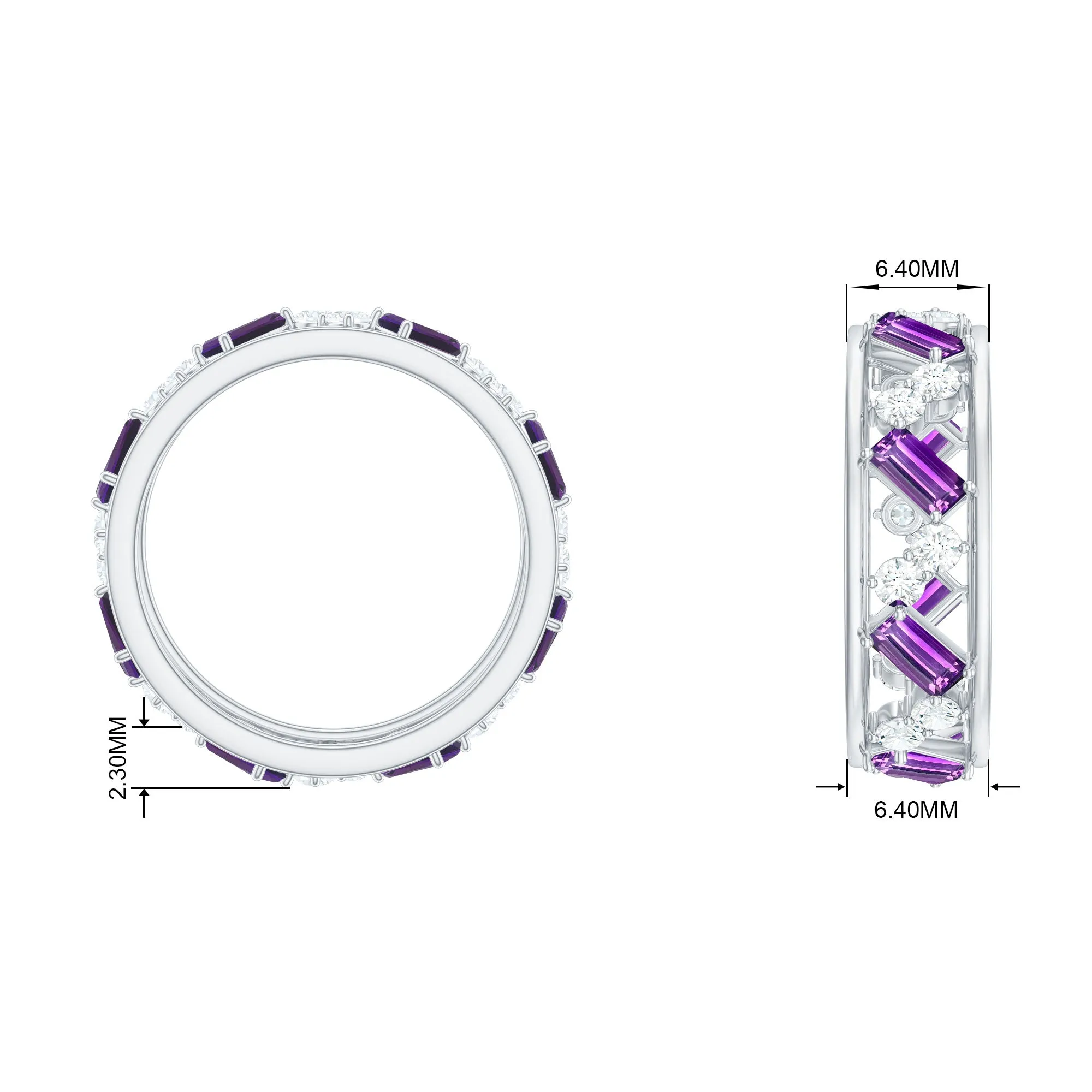 Baguette Cut Amethyst and Diamond Eternity Ring