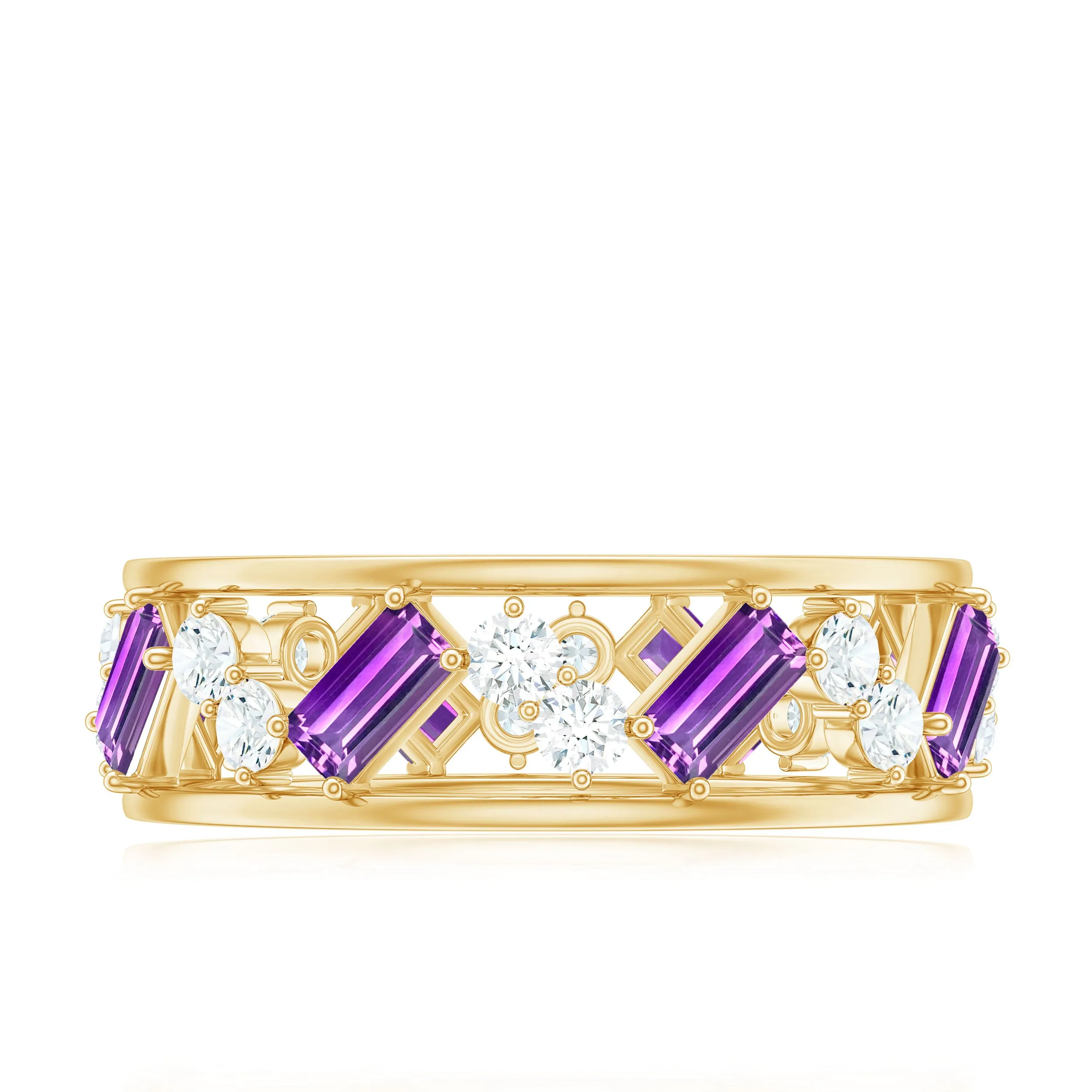 Baguette Cut Amethyst and Diamond Eternity Ring