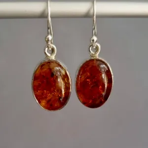 Baltic Amber Oval 14mm x 10mm Sterling Silver Earrings, E18