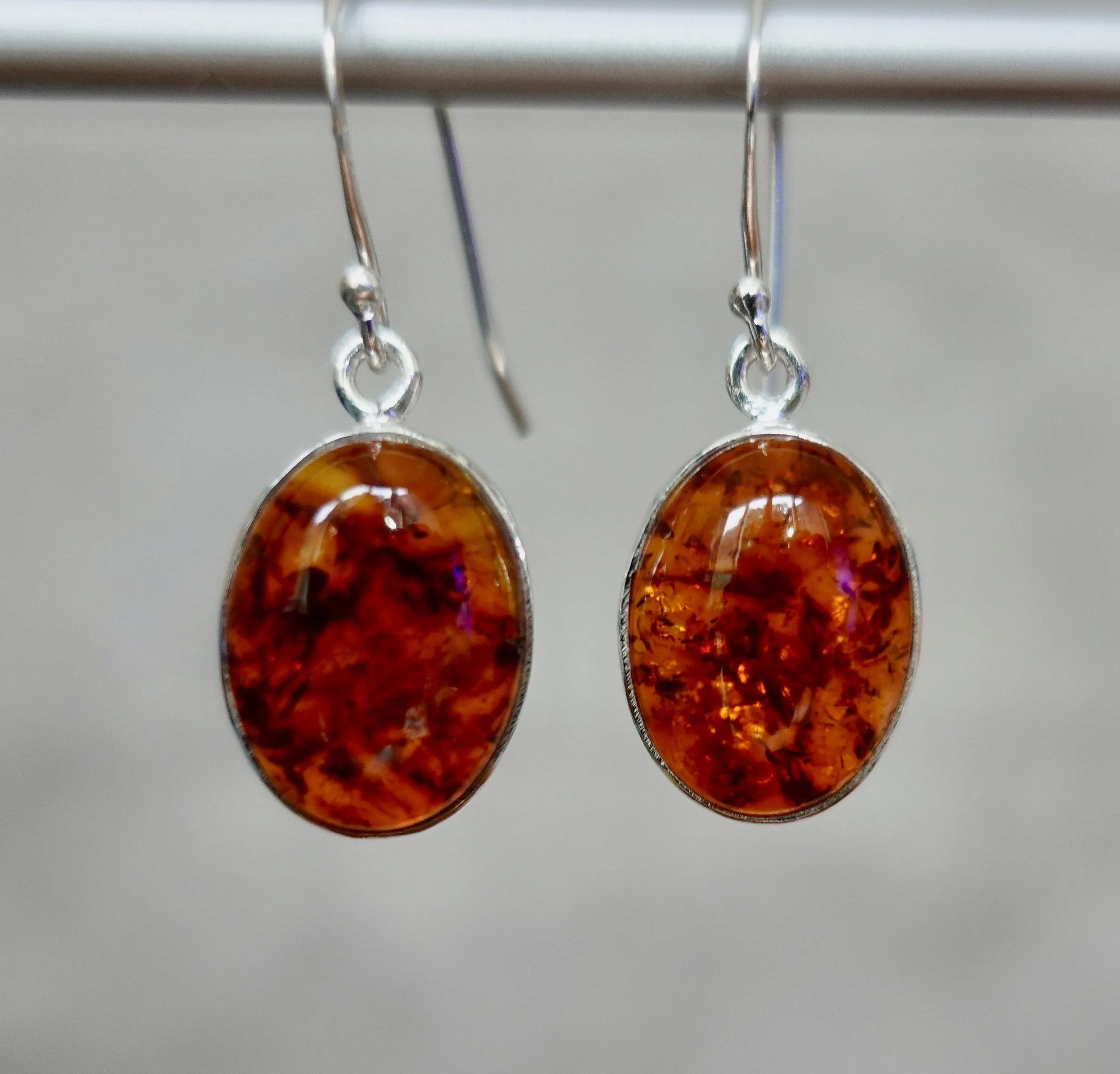 Baltic Amber Oval 14mm x 10mm Sterling Silver Earrings, E18
