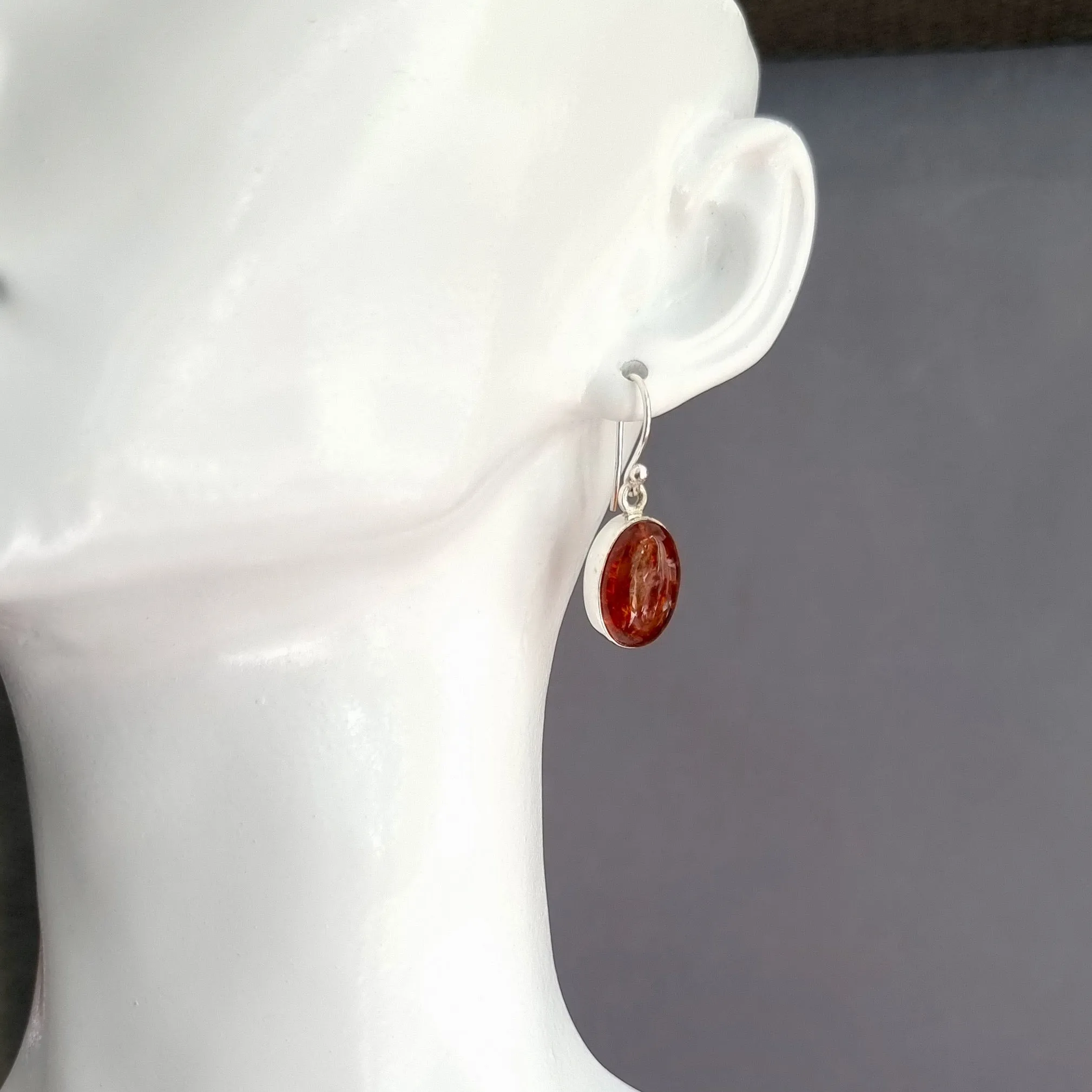 Baltic Amber Oval 14mm x 10mm Sterling Silver Earrings, E18
