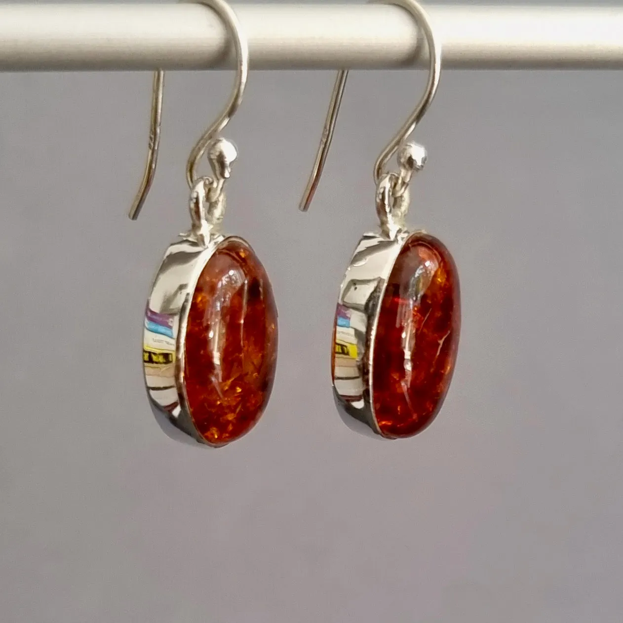Baltic Amber Oval 14mm x 10mm Sterling Silver Earrings, E18