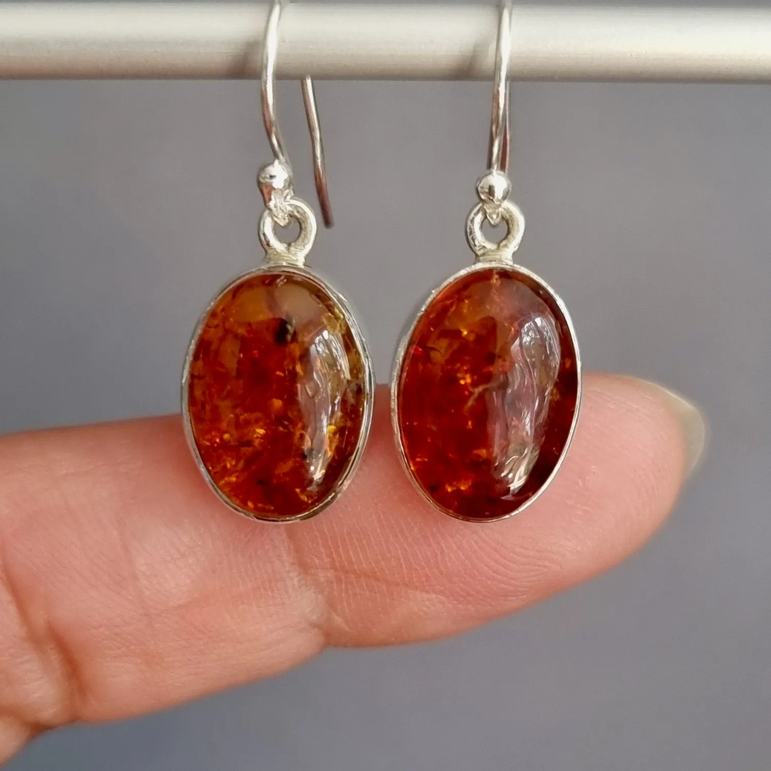 Baltic Amber Oval 14mm x 10mm Sterling Silver Earrings, E18