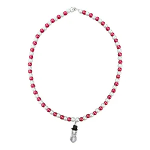 Beaded Snowman w/Clear Scarf Red & White Beaded Necklace