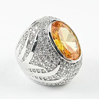 Beautiful large Center Oval Citrine CZ Micro CZ Brass Ring
