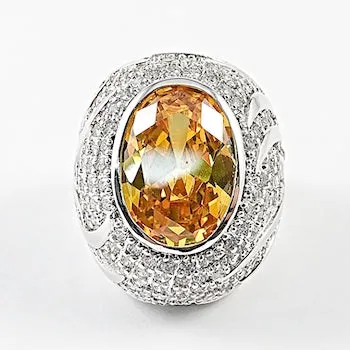 Beautiful large Center Oval Citrine CZ Micro CZ Brass Ring