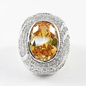 Beautiful large Center Oval Citrine CZ Micro CZ Brass Ring