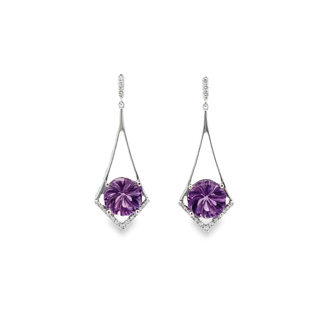 Beeghly & Co. White Gold Amethyst and Diamond Earrings