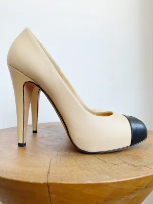 BEIGE CAP TOE PUMP
