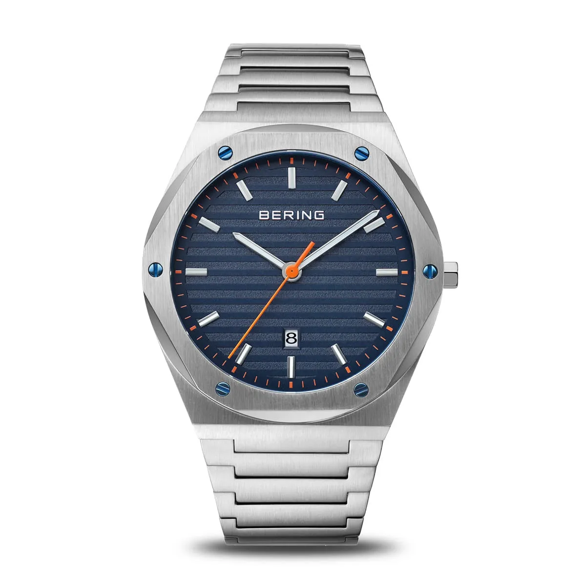 BERING Designer Inspired Brushed Watch with Orange Accents