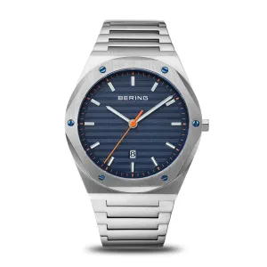 BERING Designer Inspired Brushed Watch with Orange Accents