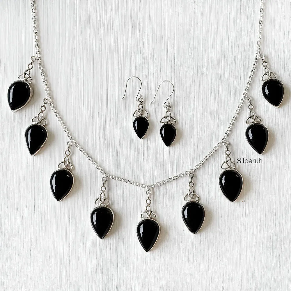 Black Onyx Celtic Silver Necklace & Earring Set