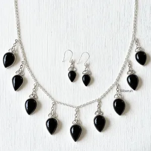 Black Onyx Celtic Silver Necklace & Earring Set
