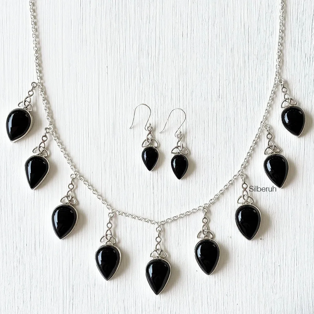 Black Onyx Celtic Silver Necklace & Earring Set