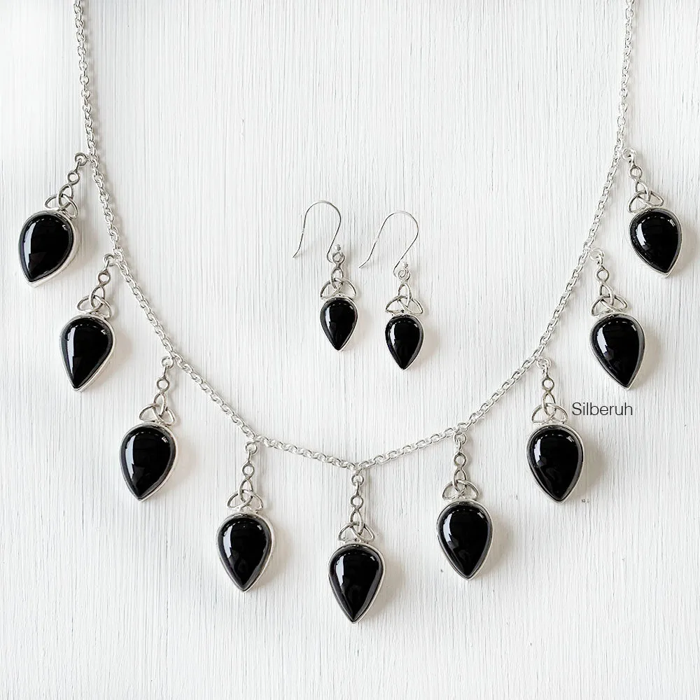 Black Onyx Celtic Silver Necklace & Earring Set