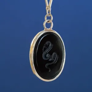 Black onyx snake intaglio necklace