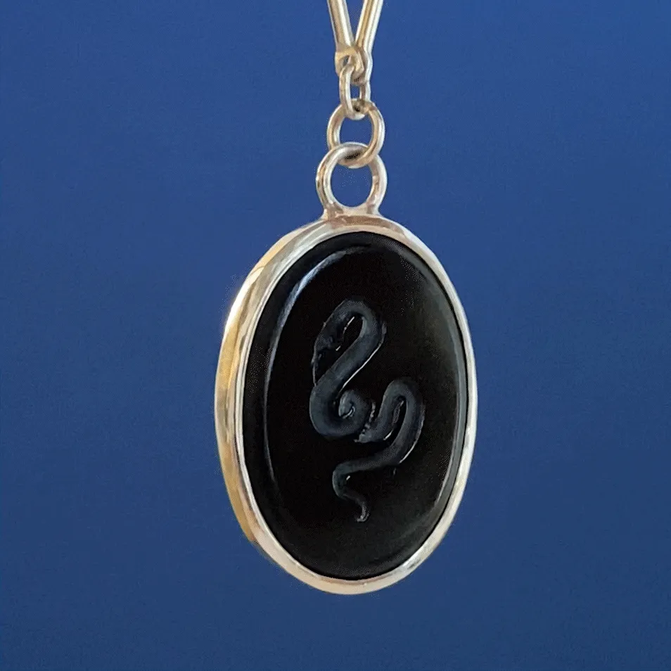 Black onyx snake intaglio necklace