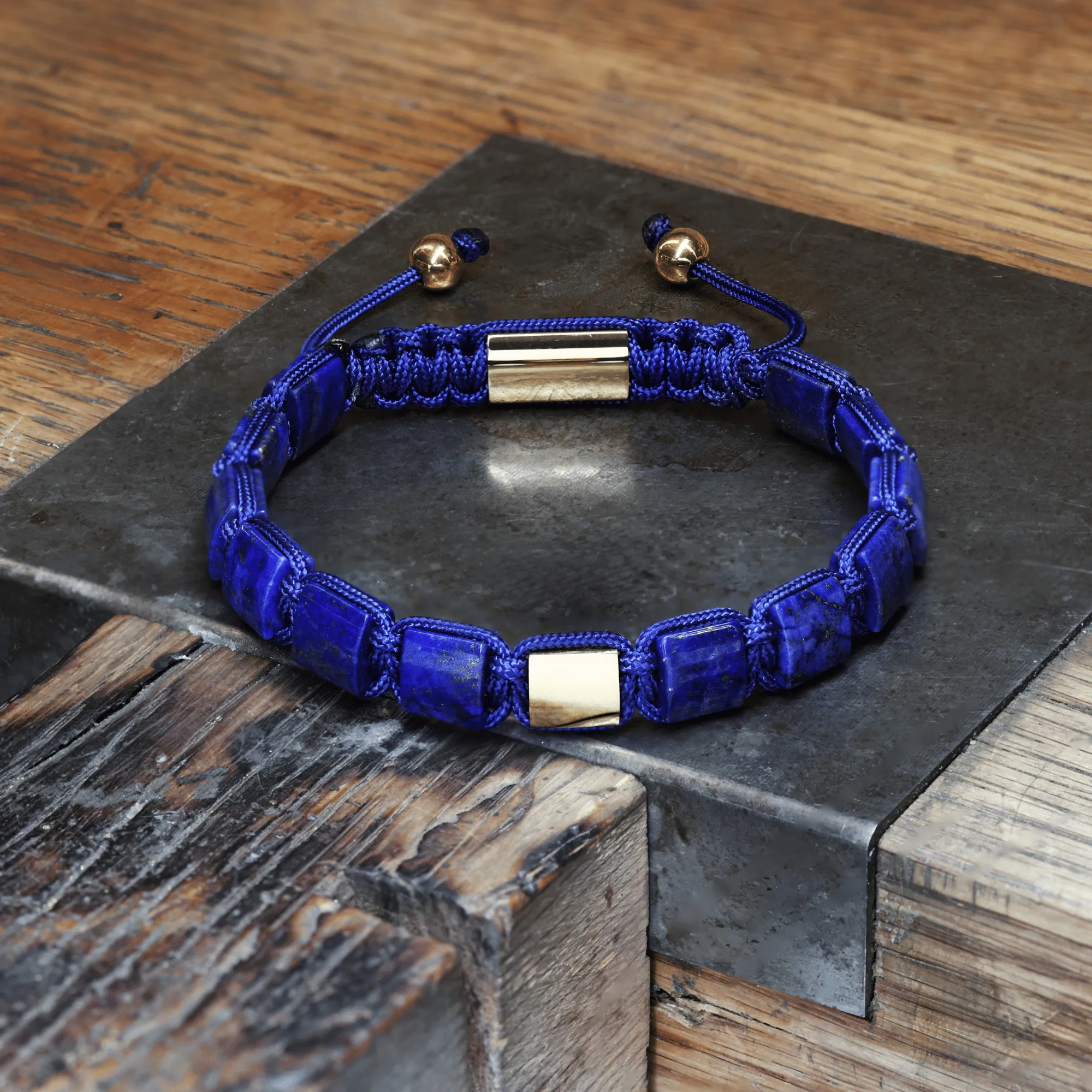 Blue Lapis Lazuli & Stainless Steel Plated Bead Bracelet