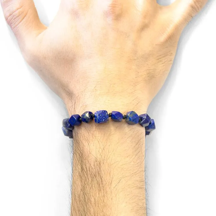 BLUE LAPIS LAZULI ZEBEDEE SILVER AND STONE BEADED MACRAME BRACELET