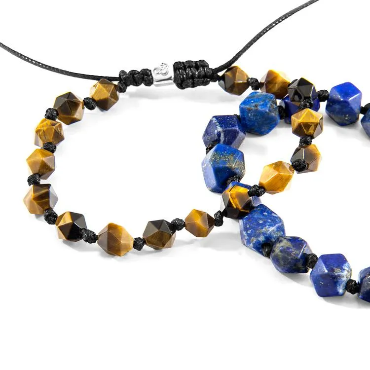 BLUE LAPIS LAZULI ZEBEDEE SILVER AND STONE BEADED MACRAME BRACELET