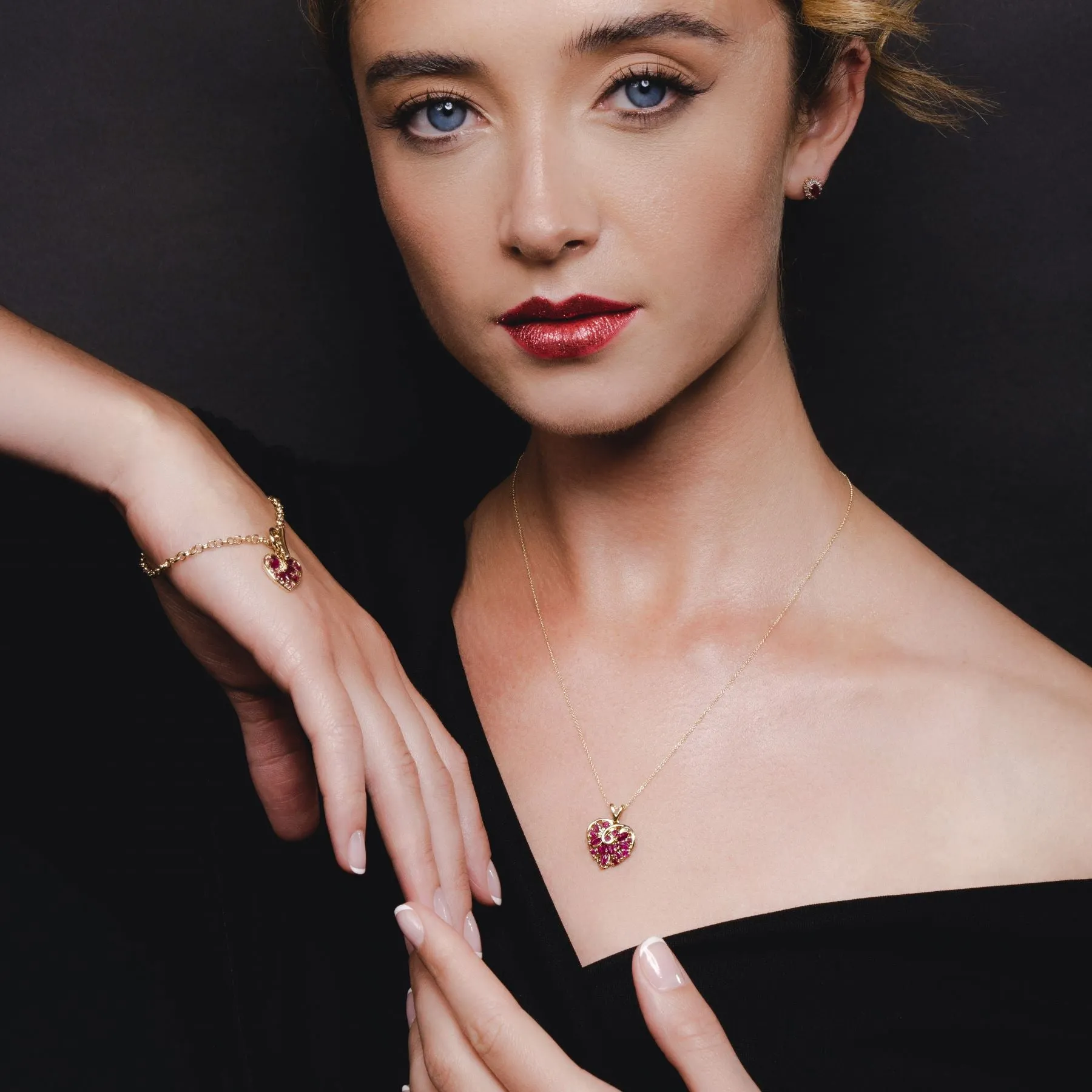 Bracelet Classique Or Jaune 375 Rubis Charm's Cœur