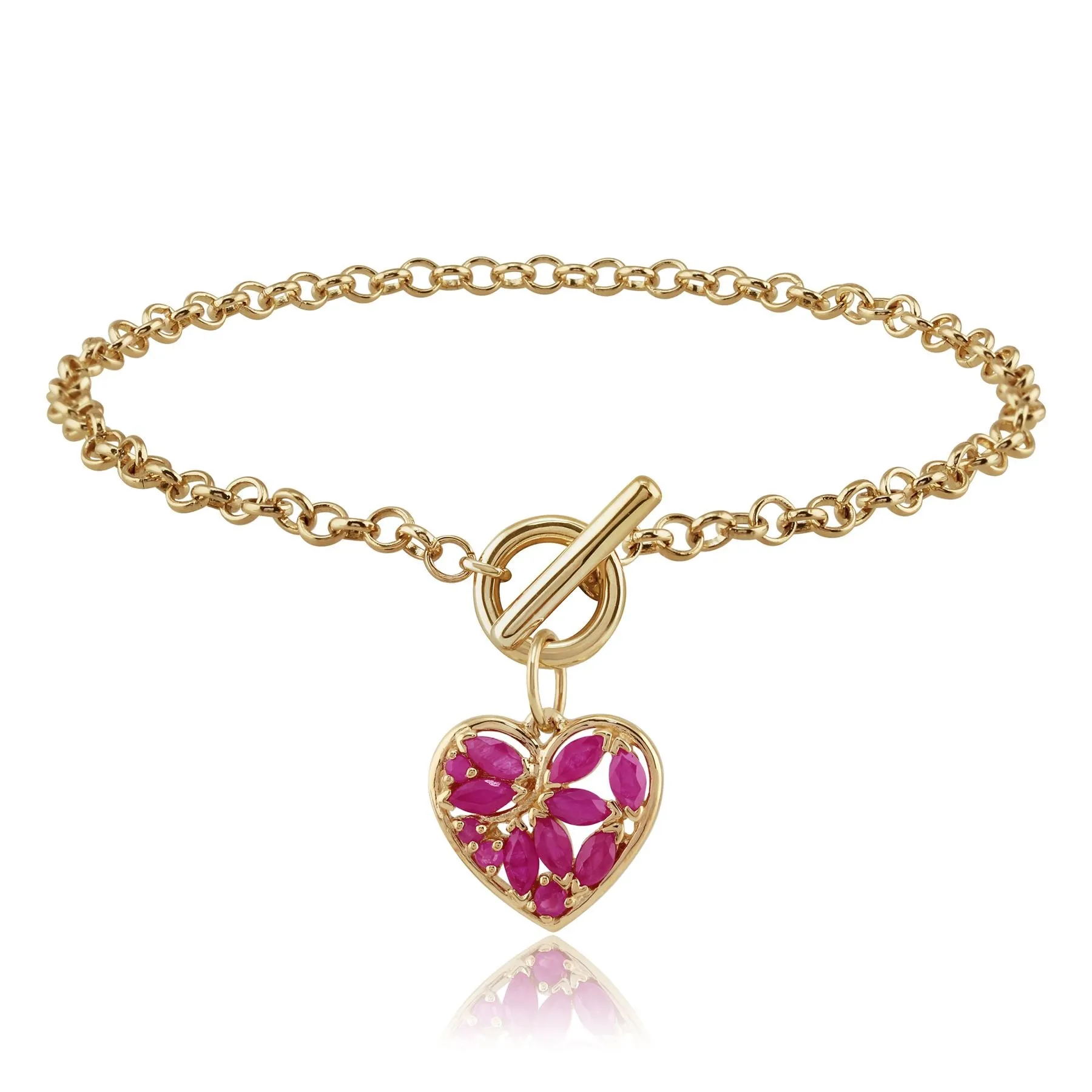 Bracelet Classique Or Jaune 375 Rubis Charm's Cœur