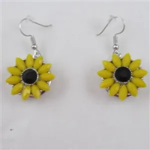 Bright Yellow & Black Sunflower Drop Earrings