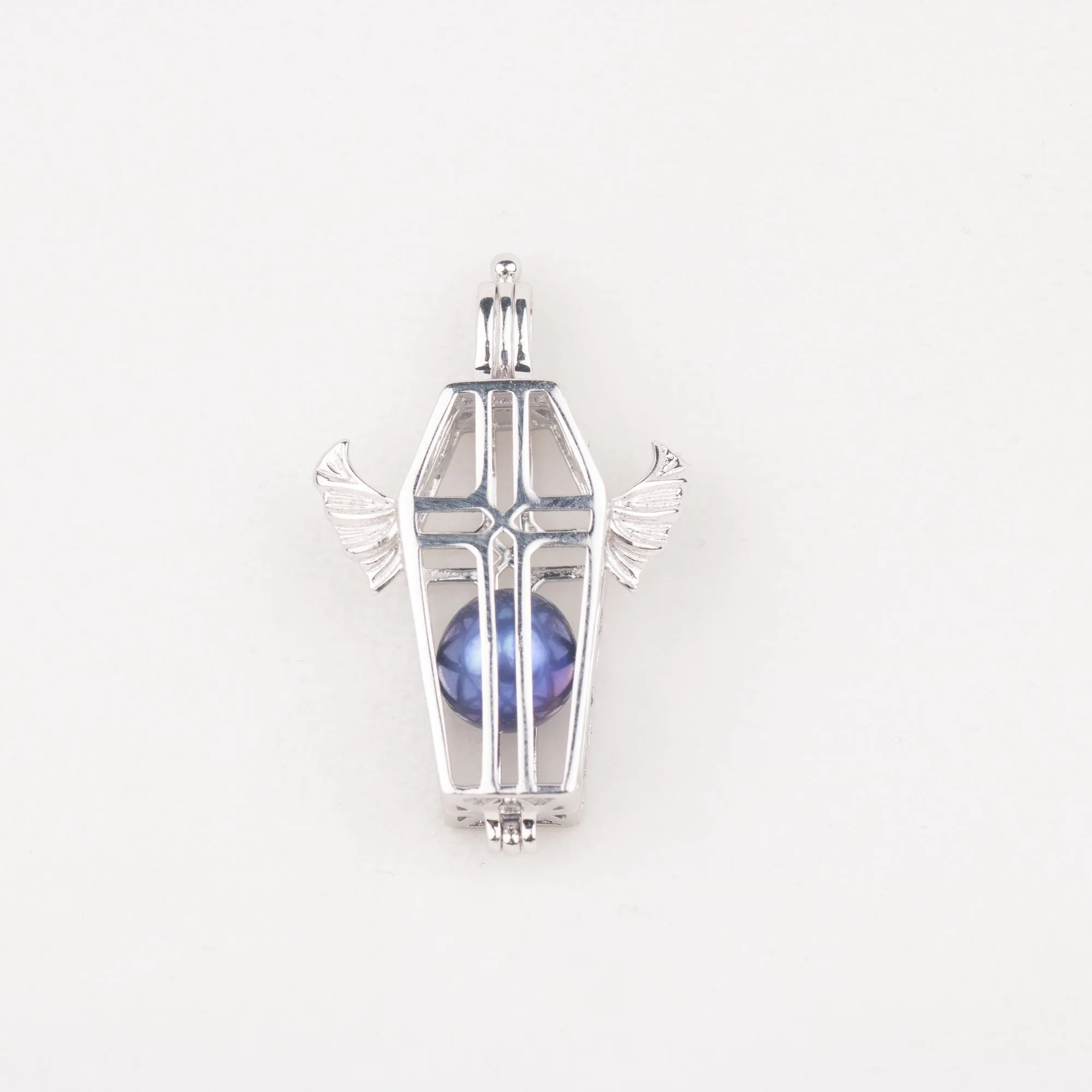 C030053 sterling silver coffin shape Freshwater pearl cage pendant necklace jewelry locket for pearl party