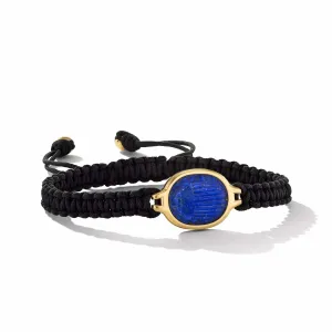 Cairo Scarab Black Nylon Woven Bracelet with Lapis and 18K Yellow Gold