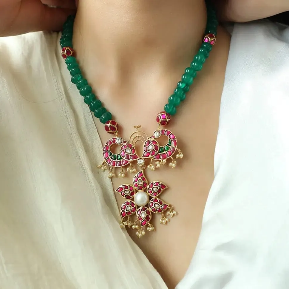 Carved Onyx Gold Plated Peacock Necklace