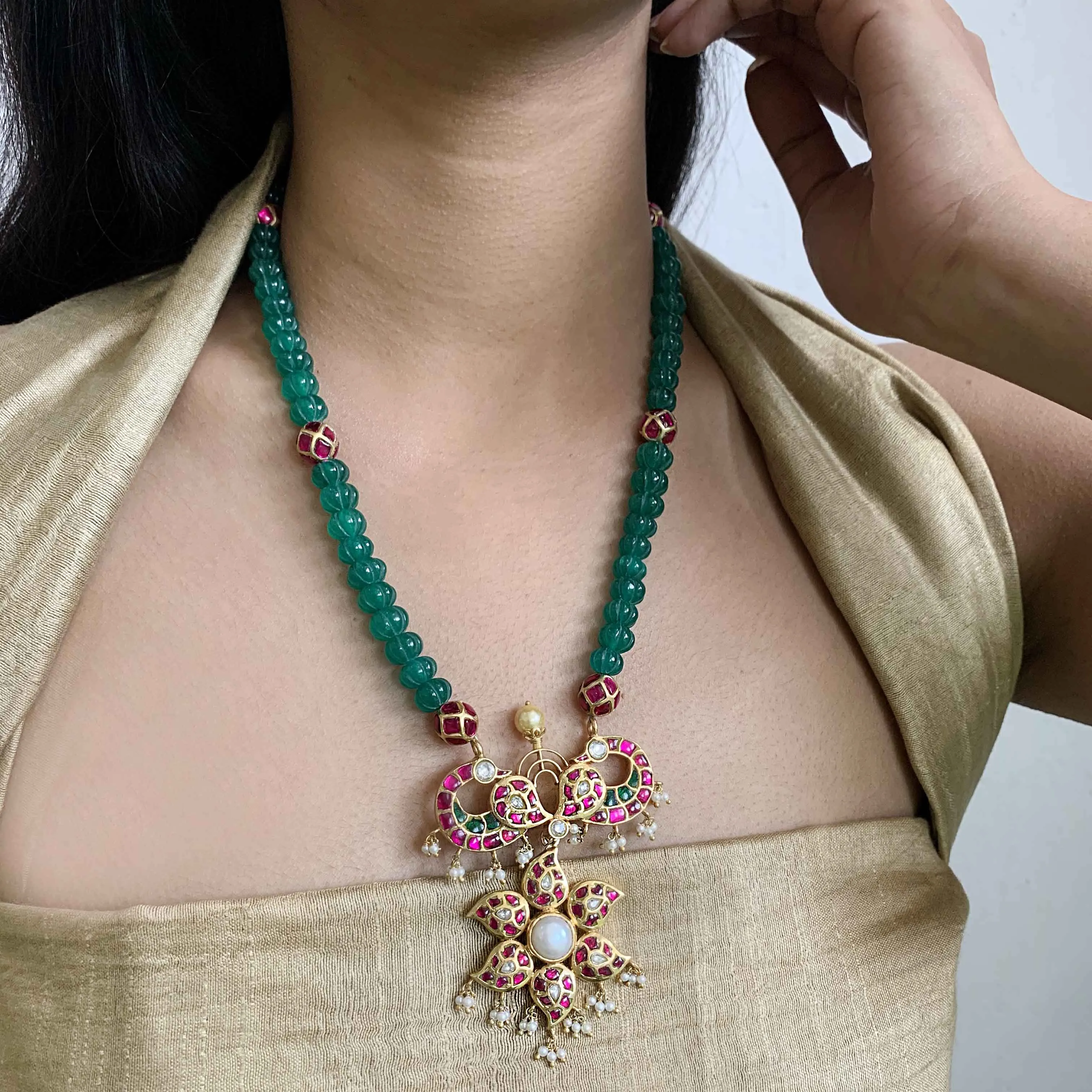 Carved Onyx Gold Plated Peacock Necklace