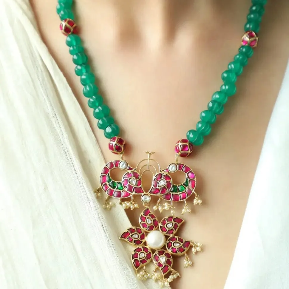 Carved Onyx Gold Plated Peacock Necklace