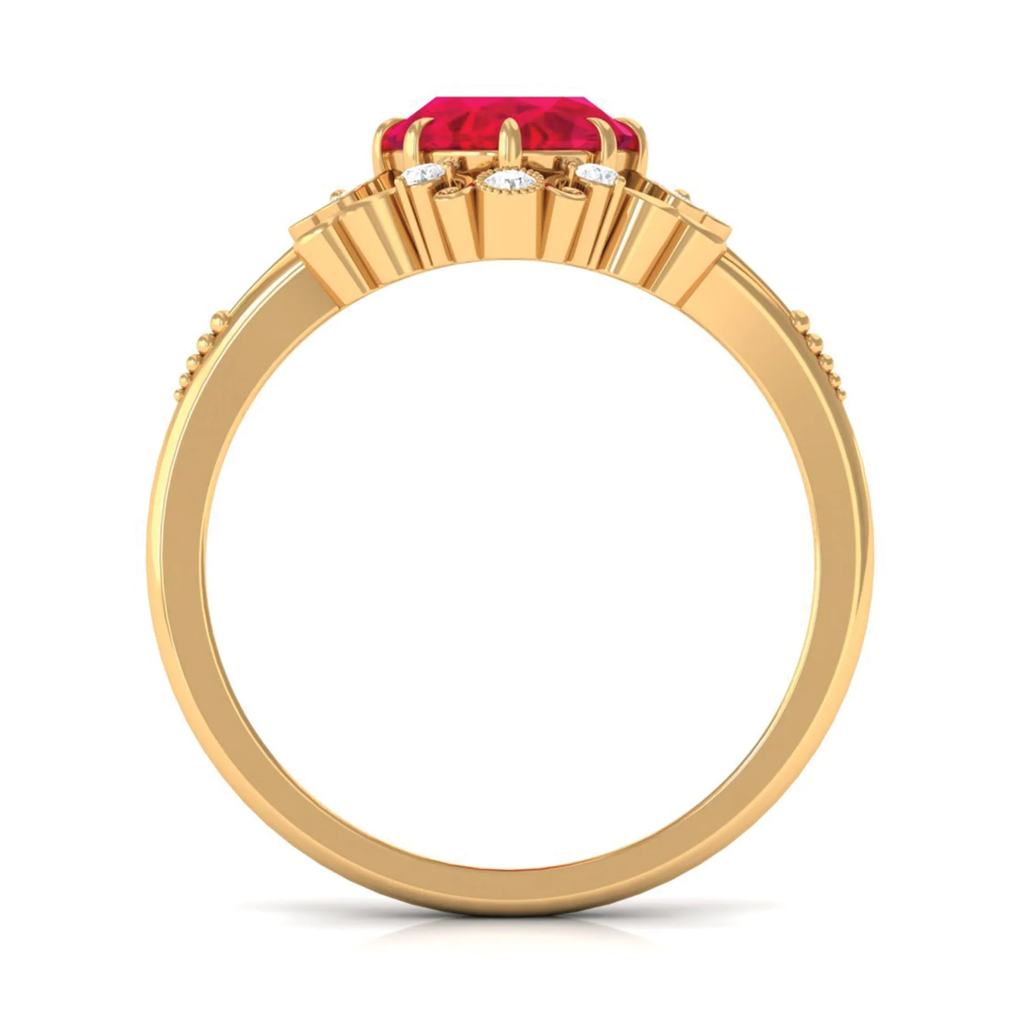 Certified Vintage Inspired Created Ruby Engagement Ring with Diamond