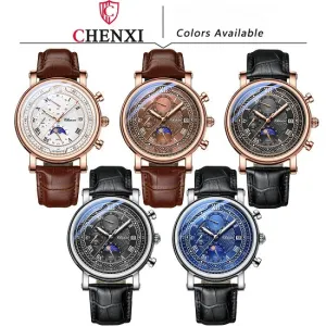 Chenxi 976 Men's  Multi-function Chronograph Quartz Watch With Genuvan Leather Strap