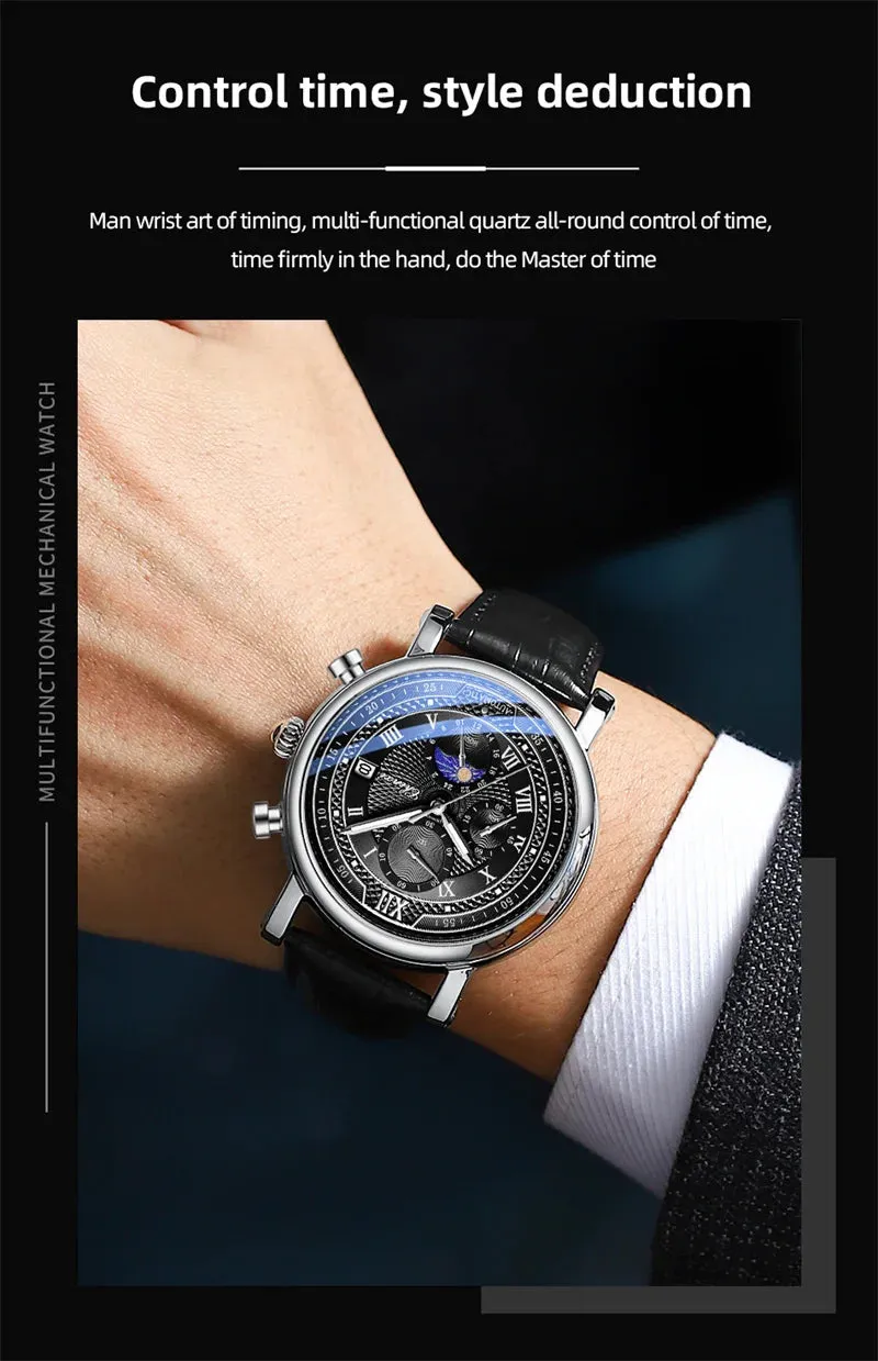Chenxi 976 Men's  Multi-function Chronograph Quartz Watch With Genuvan Leather Strap