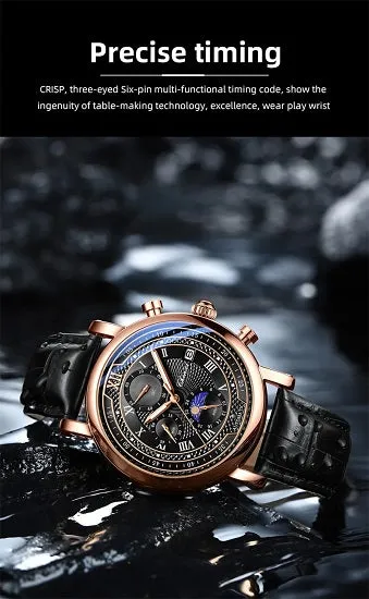 Chenxi 976 Men's  Multi-function Chronograph Quartz Watch With Genuvan Leather Strap