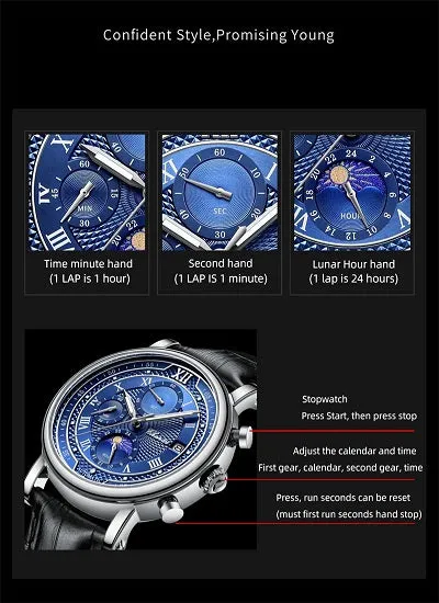 Chenxi 976 Men's  Multi-function Chronograph Quartz Watch With Genuvan Leather Strap