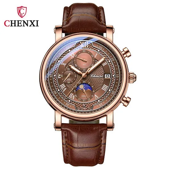 Chenxi 976 Men's  Multi-function Chronograph Quartz Watch With Genuvan Leather Strap