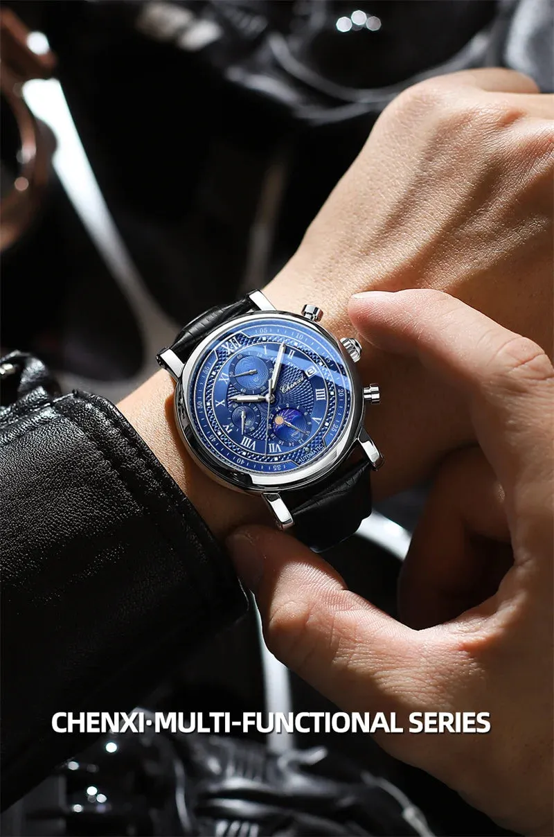 Chenxi 976 Men's  Multi-function Chronograph Quartz Watch With Genuvan Leather Strap