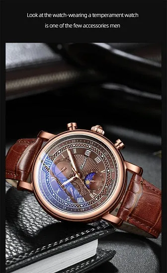 Chenxi 976 Men's  Multi-function Chronograph Quartz Watch With Genuvan Leather Strap