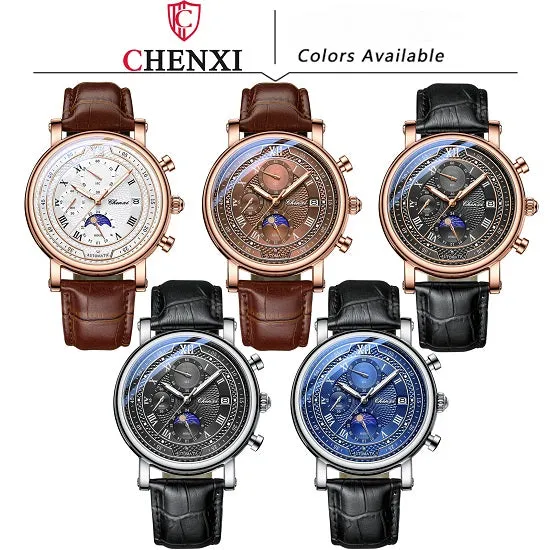 Chenxi 976 Men's  Multi-function Chronograph Quartz Watch With Genuvan Leather Strap