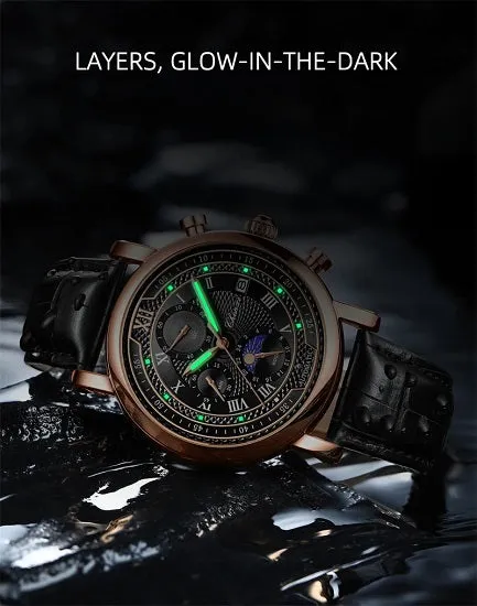 Chenxi 976 Men's  Multi-function Chronograph Quartz Watch With Genuvan Leather Strap