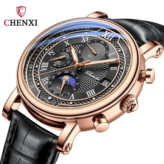 Chenxi 976 Men's  Multi-function Chronograph Quartz Watch With Genuvan Leather Strap