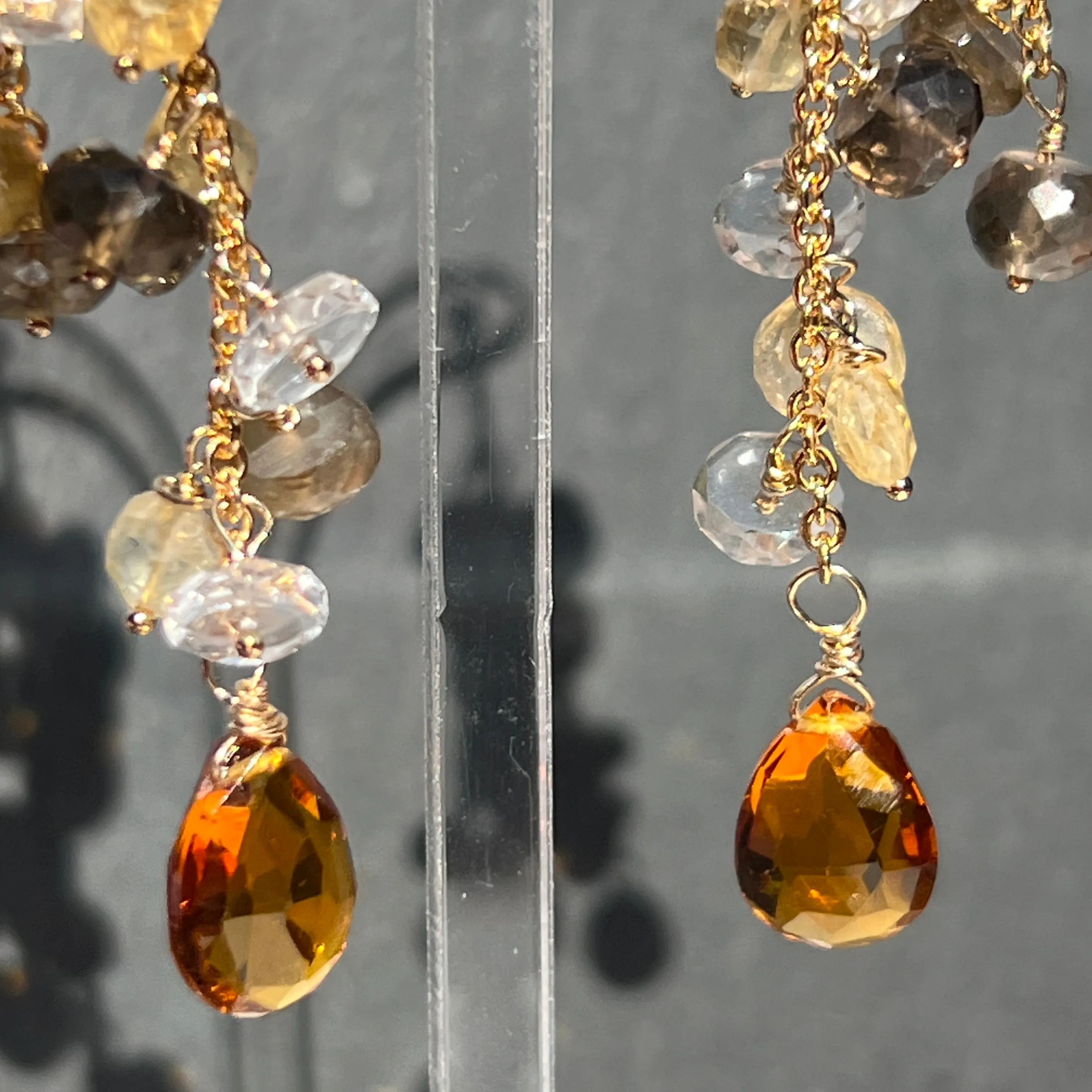 Citrine & Smokey Quartz Waterfall Earrings