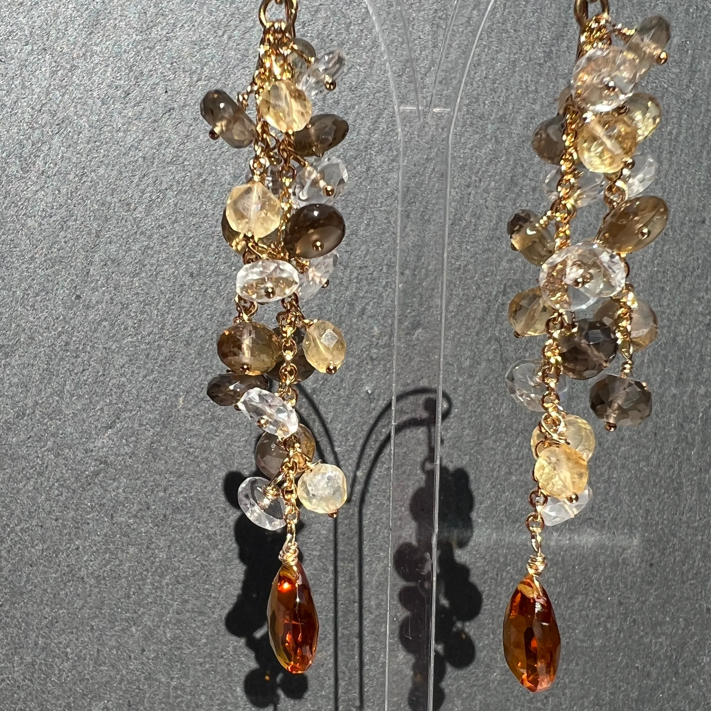Citrine & Smokey Quartz Waterfall Earrings